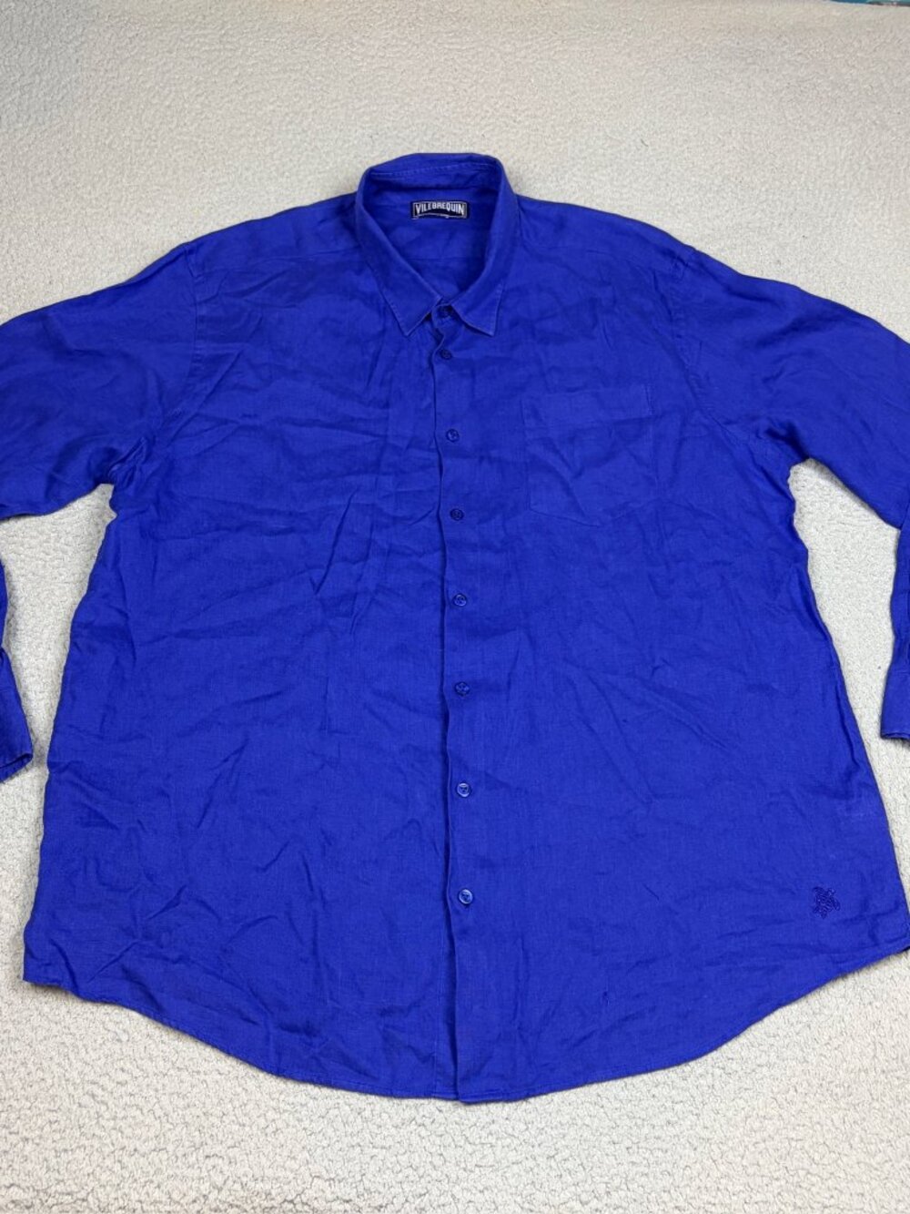 Vilebrequin Linen Shirt Mens Size 3XL Measured Blue Long Sleeve Button Down
